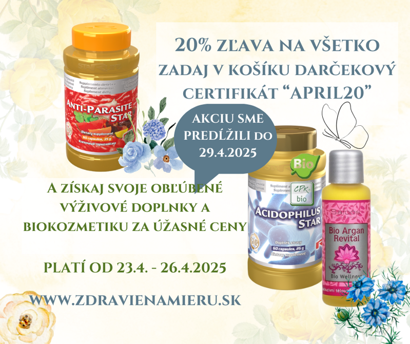 AKCIA - 20% ZĽAVA na celý sortiment - NAJVÝHODNEJŠIA jarná ponuka :) AKCIA - 20% ZĽAVA na celý sortiment - NAJVÝHODNEJŠIA jarná ponuka :)