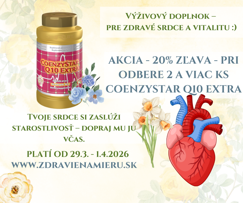 AKCIA - 20% zľava - výživový doplnok COENZYSTAR Q10 EXTRA - tvoje srdce si zaslúži starostlivosť - dopraj mu ju včas