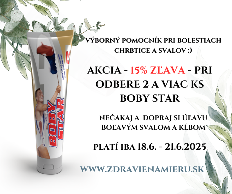 AKCIA - 15% zľava - výživový doplnok BOBY STAR pri bolestiach chrbtice a kĺbov AKCIA - 15% zľava - výživový doplnok BOBY STAR pri bolestiach chrbtice a kĺbov